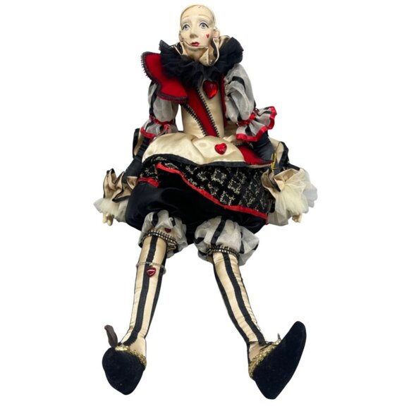 Katherine Collection Valentine Clown Doll heart black white humor bendable READ - Picture 1 of 6